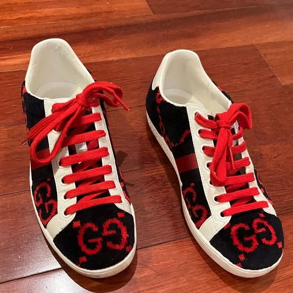 Gucci | New Ace Sneaker Terry Cloth Red Navy Blue Logomania 35 - Picture 4 of 6